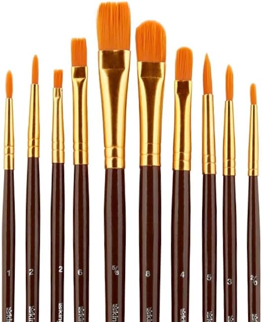 KINGART 10-Piece Paint Brushes, Acrylic Painting Brush Set, Watercolor Brushes, Acrylic Brushes for Oil Watercolor, Nail Miniature Detailing, and Rock Painting