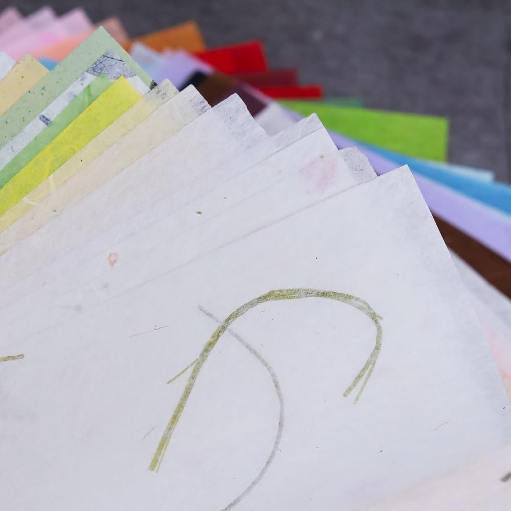 4" x 4" 50 Designs 50 Sheets Natural Fiber Tamarind Leaves,Banana Bark Mulberry Paper Sheets Art Tissue Washi Paper Design Craft Art Origami Suppliers Card Making (Mixed Colors,Tamarind Leaves etc.)