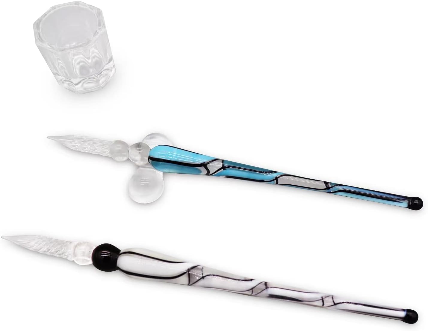 Glass Dipped Pen Ink Set Handmade Crystal Calligraphy Pen with 24Colorful India Ink for Art, Signatures, Drawing, Decoration, Caligraphy Kits for Beginners