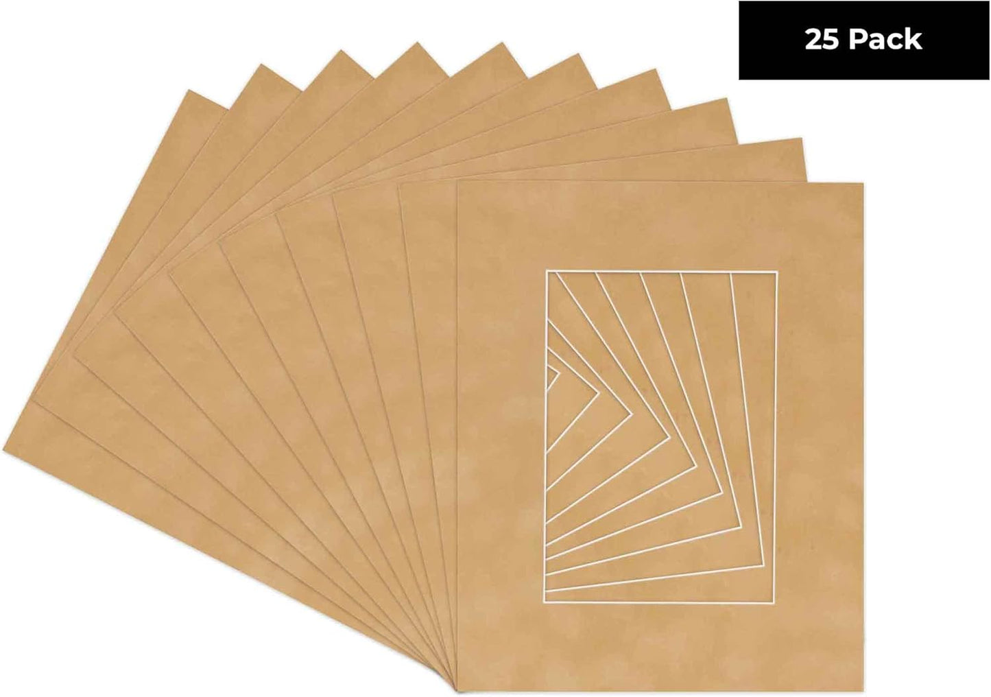 Pack of 25 Acid Free 8x10 Mats Bevel Cut for 5.5x8.5 Photos - Beige Suede Precut Matboards With Backing Boards and Clear Photo Mat Bags For Pictures, Photos, Framing - 4-ply Thickness
