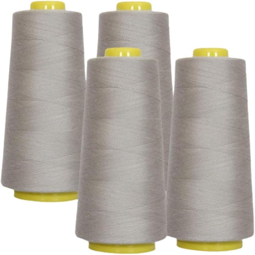 AK Trading 4-Pack Silver All Purpose Sewing Thread Cones (6000 Yards Each) of High Tensile Polyester Thread Spools for Sewing, Quilting, Serger Machines, Overlock, Merrow & Hand Embroidery.