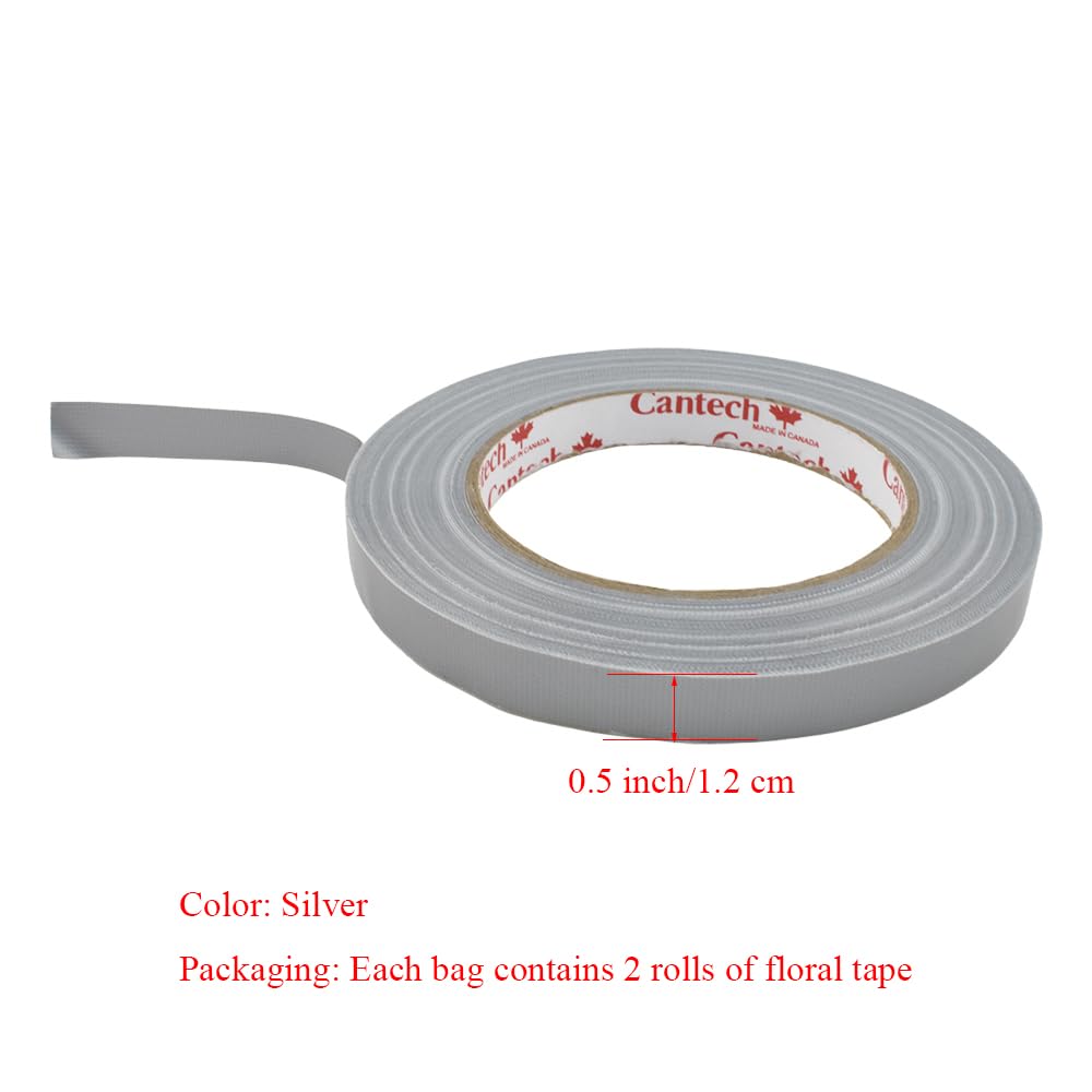 HAHIYO Silver 0.5Inch Wide Floral Tape, Waterproof Florist Tape Flower Wrap Adhesive Waterproof Decorative Tape for Bouquet Stem Wrapping Flower Arranging and Floral Craft, 2Rolls 200Feet/66Yard