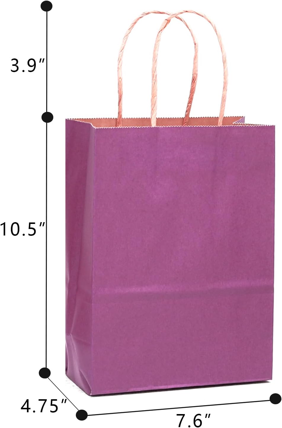 qiqee 60 pcs Kraft Bags with Handles 7.6"x4.75"x10.5" Medium Gift Paper Bag Purple Solid Color Bags