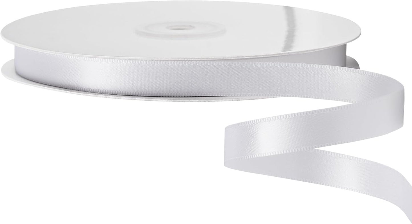 LIUYAXI White Satin Ribbon, Double Faced 1/2" X Continuous 25 Yards Ribbons Perfect for Gift Wrapping Bows Bouquet Wedding Craft and More