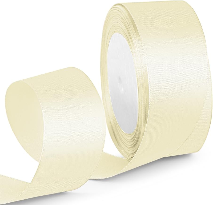 1-1/2 Inch 25 Yards Satin Ribbon Ivory, Solid Color Fabric Ribbon for Gift Wrapping, Wedding, Polyester Gift Ribbon for Birthday Party Decoration, Craft, Hair, Floral, Sewing