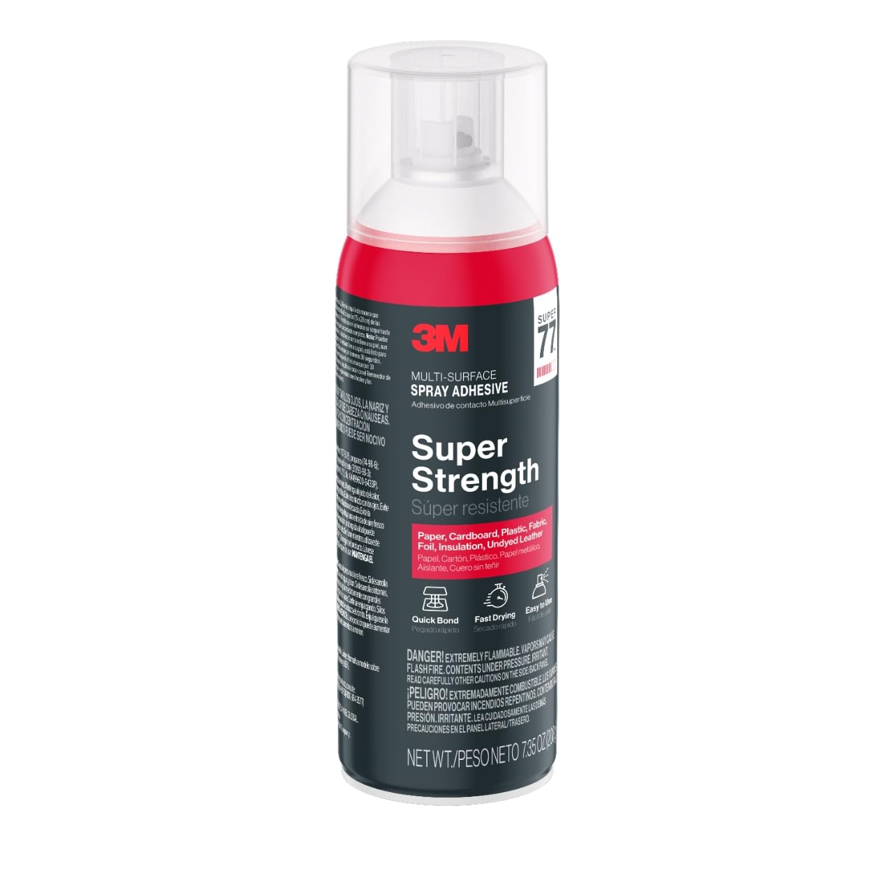 3M Super 77 Multipurpose Spray Adhesive, 7.35 oz Cans, Pack of 12 – Bulk High-Strength Spray Glue for Foam, Fabric, Plastic, Paper, Cardboard, Metal & More