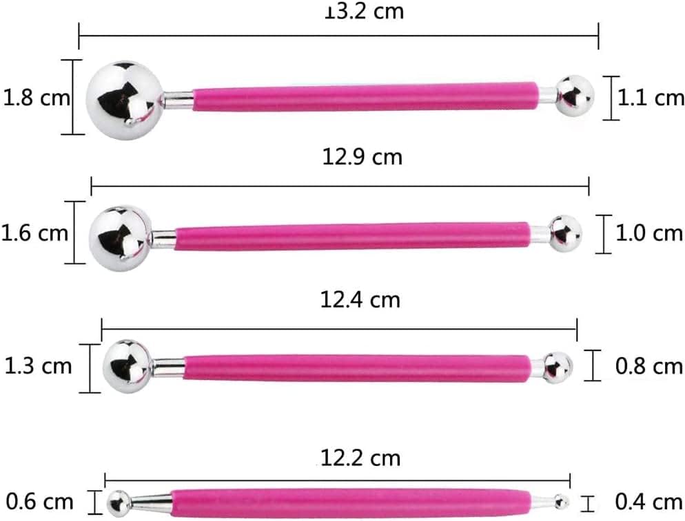 4PCS Double-Ended Metal Ceramic Clay Ball Stylus Dotting Tools and 5PCS 2 Way Silicone Polymer and Embossing Paper Flower Indentation Tool for Drawing