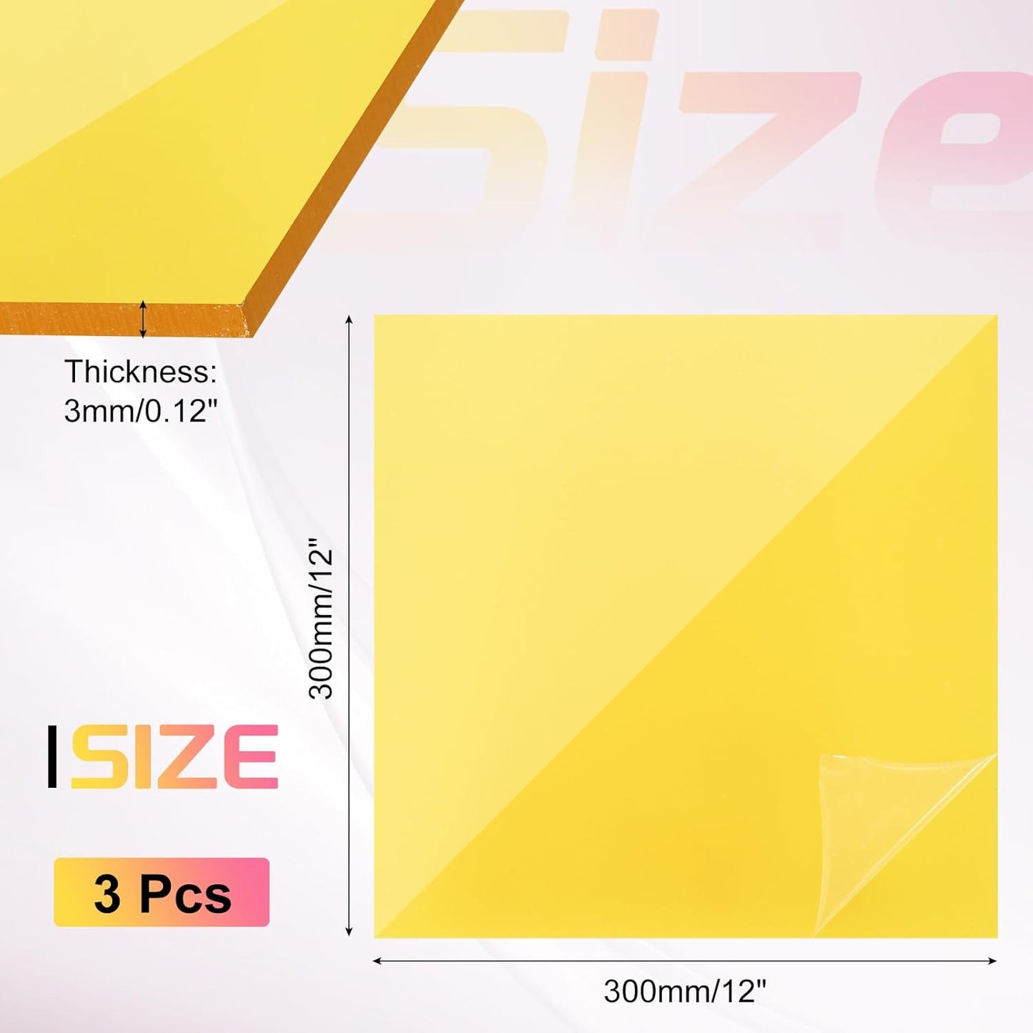 uxcell 3Pcs Acrylic Sheets 12x12 Inch Acrylic Panel 1/8 Inch-3mm Plastic Board for Picture Frames Sign Holders DIY Display Projects Craft, Clear Yellow