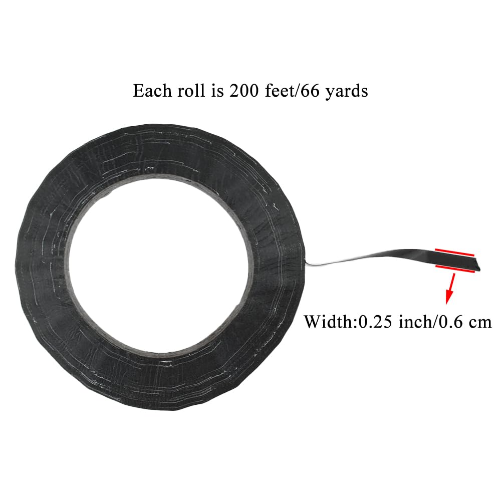 HAHIYO Black 0.25Inch Wide Floral Tape Waterproof Florist Tape Flower Wrap Adhesive Waterproof Decorative Tape for Bouquet Stem Wrapping Flower Arranging and Floral Craft, 2Rolls 200Feet/66Yard Total