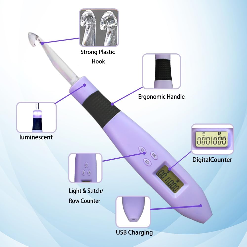 Yarniss 18 Size Counting Crochet Hooks Set with Light, Digital Crochet Hooks with Metal Head 2.0mm~14.0mm