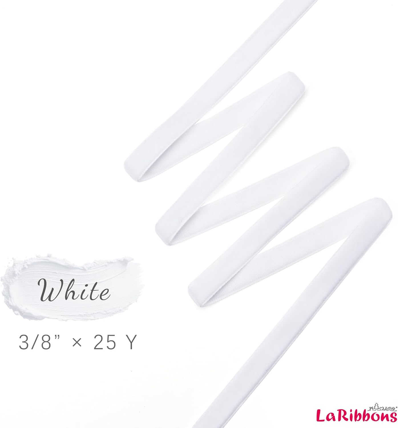 LaRibbons Thin Velvet Ribbon 3/8 Inch x 25 Yards, White Velvet Ribbon for Christmas Tree, Gift Wrapping, Wreath Bow, Outdoor Decoration