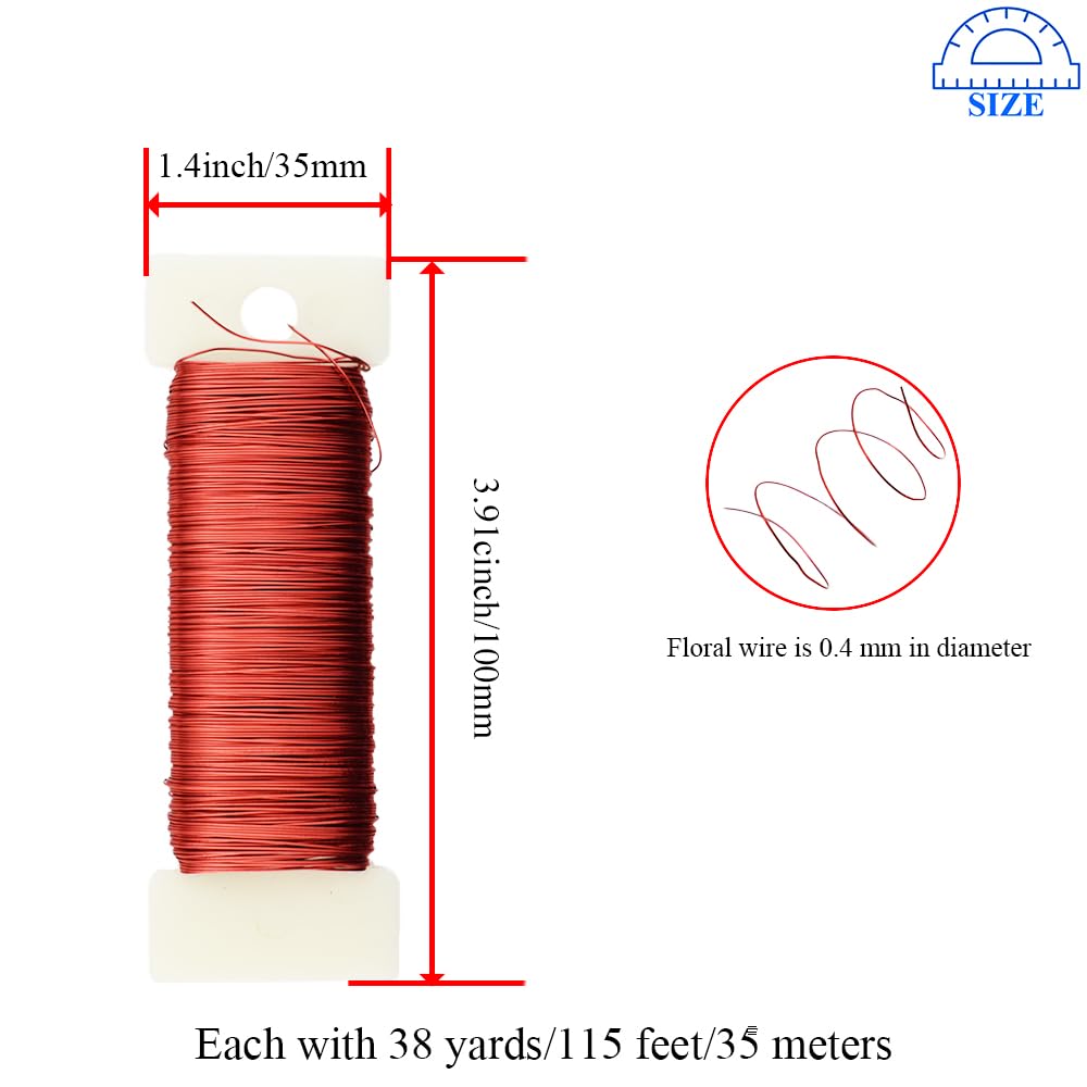 HAHIYO 26Gauge Red Metal Floral Wire - 3 Rolls, 115 Yards (345 Feet) - Flexible Paddle Wire for Craft, Christmas Wreath, Flower Arrangement, Bouquet Wrapping, Wedding, DIY
