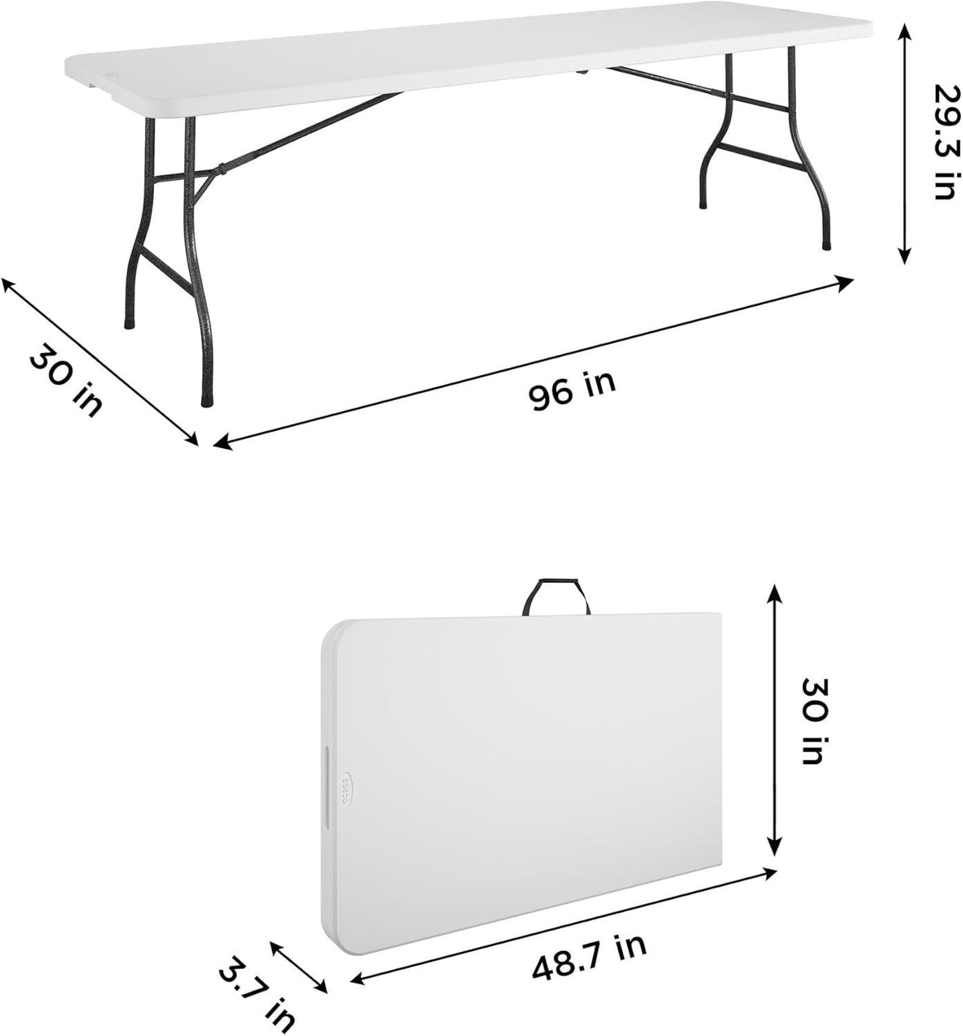 COSCO Fold-in-Half Banquet Table w/Handle, 8ft, White