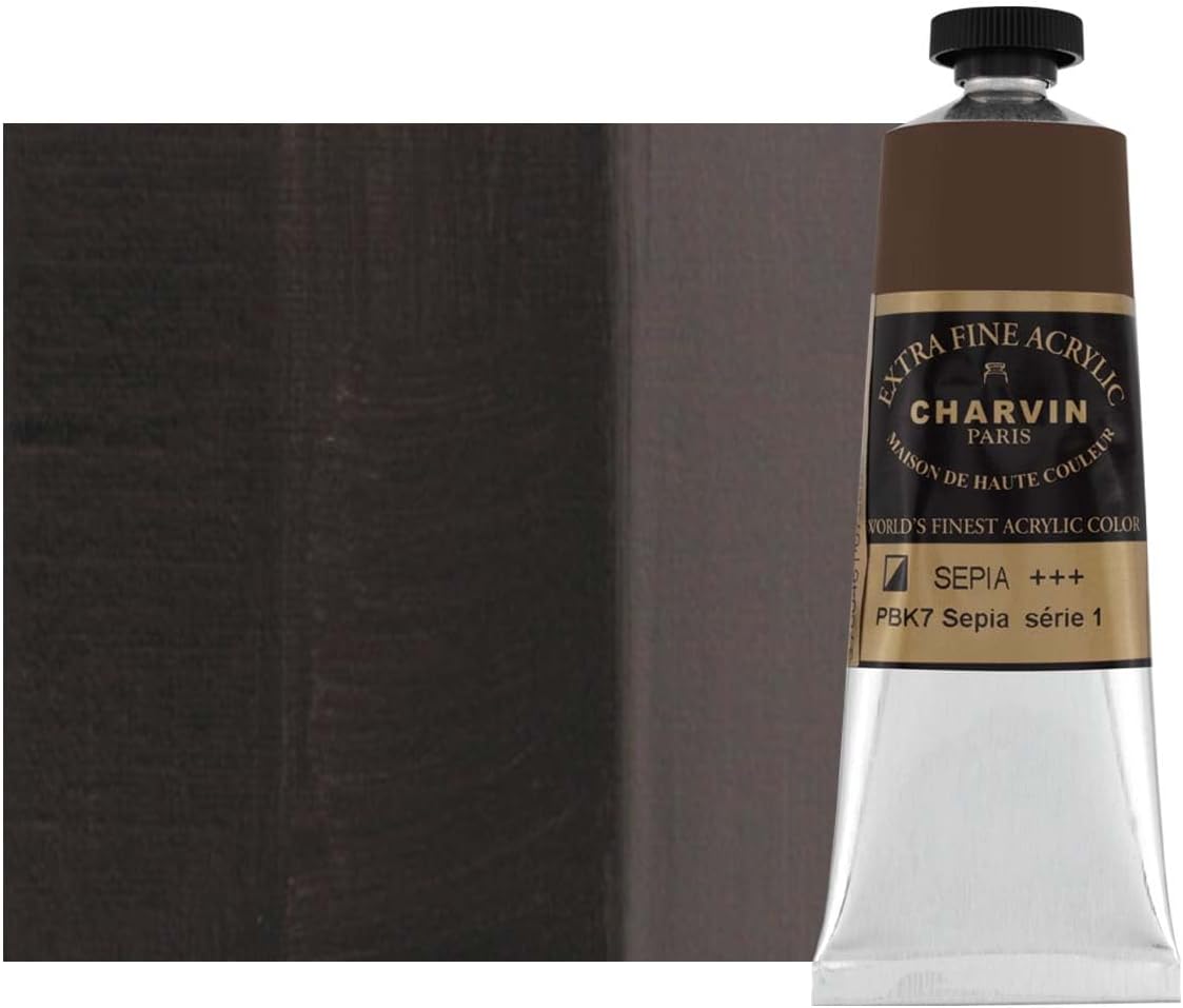 Charvin Extra Fine Professional Acrylic Paint - Sepia, 60ml Tube, Triple-Milled, Lightfast Pigments, Open Stock Artist Acrylic Paints in Nature-Inspired Hues
