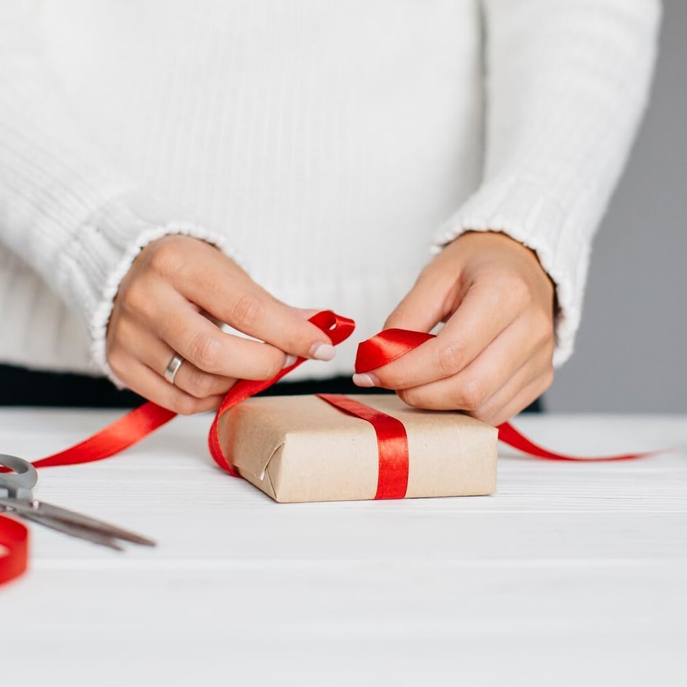 3/8" Width x 100 Yards Satin Ribbon, Small Red Ribbon Perfect for DIY Craft, Bows, Gift Wrapping, Flower Bouquet, Valentine's Day, Christmas and Party Decoration