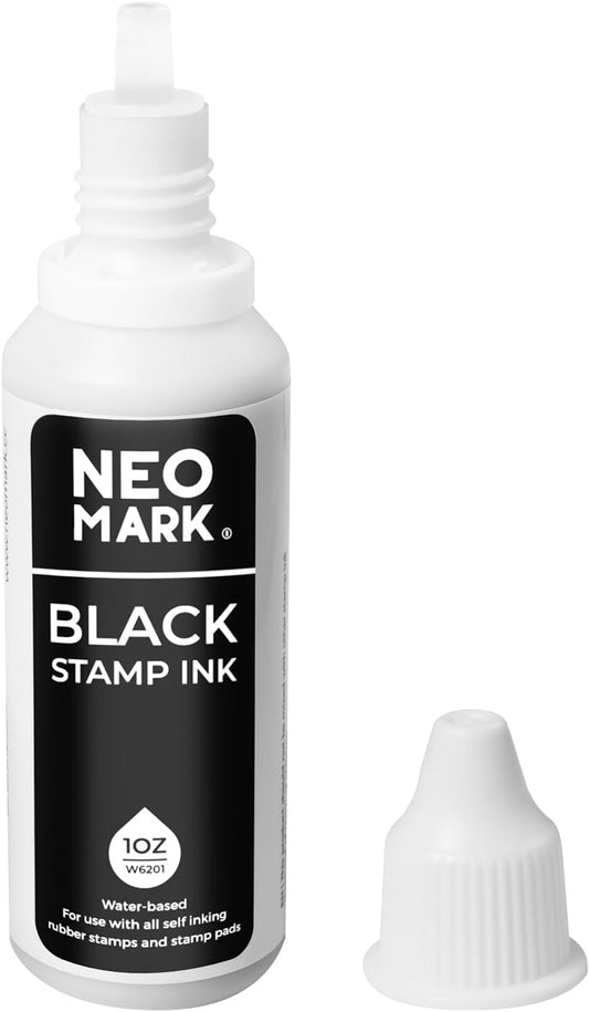 Premium Stamp Ink, Quick-Drying and AP-Certified Non-Toxic Refill Ink for Self-Inking Stamps, Date Stamps and Stamp Pads(Black, 1oz)