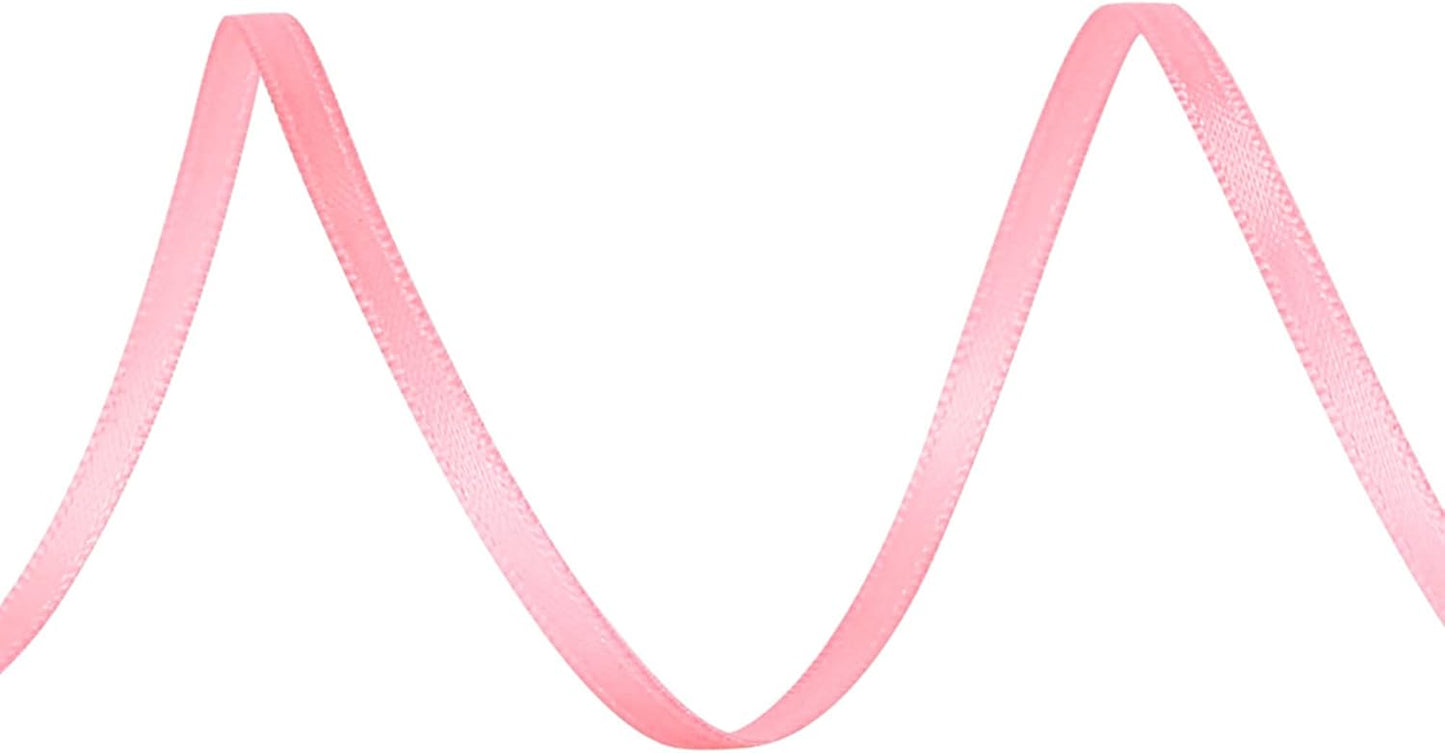 LIUYAXI Pink Double Faced Satin Ribbon, 1/8" X Continuous 100 Yards, Thin Ribbons Perfect for Gift Wrapping Wedding Invitation Card Hair Bows Tag Floral Arrangement DIY Craft