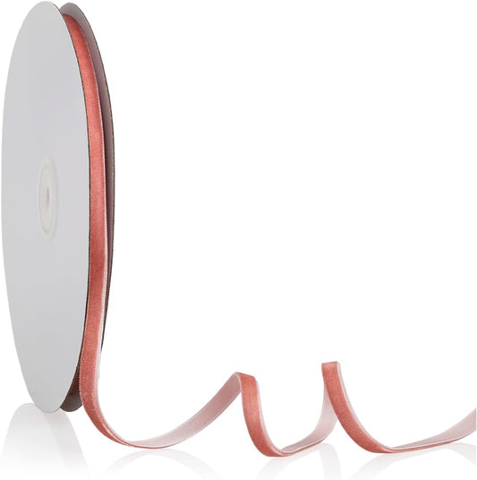 1/4" X 20 Yards Rose Gold Velvet Ribbon for Christmas Tree Wreath Decoration Handmade Crafts Ornaments Gift Wrapping & Bow Making