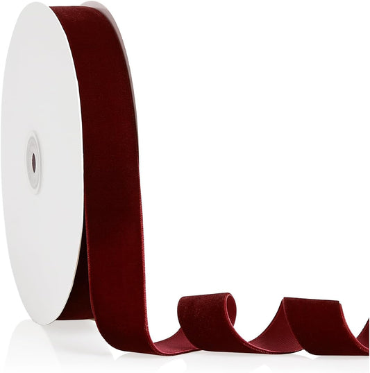 1" X 20 Yards Burgundy Velvet Ribbon for Christmas Tree Wreath Decoration Handmade Crafts Ornaments Gift Wrapping & Bow Making