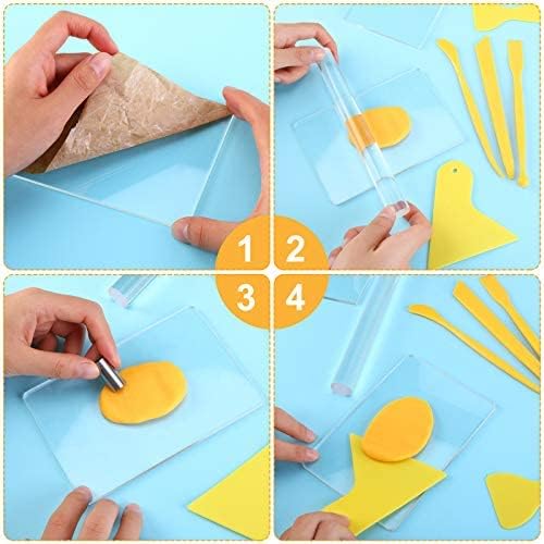 Honoson 24 Pcs Clay Sculpting Tools Kits Polymer Clay Tools DIY Set with Roller, Acrylic Sheet, Scraper Backing Board, Round Circle Shape Cutter, Shaping for Art Craft(Colorful)