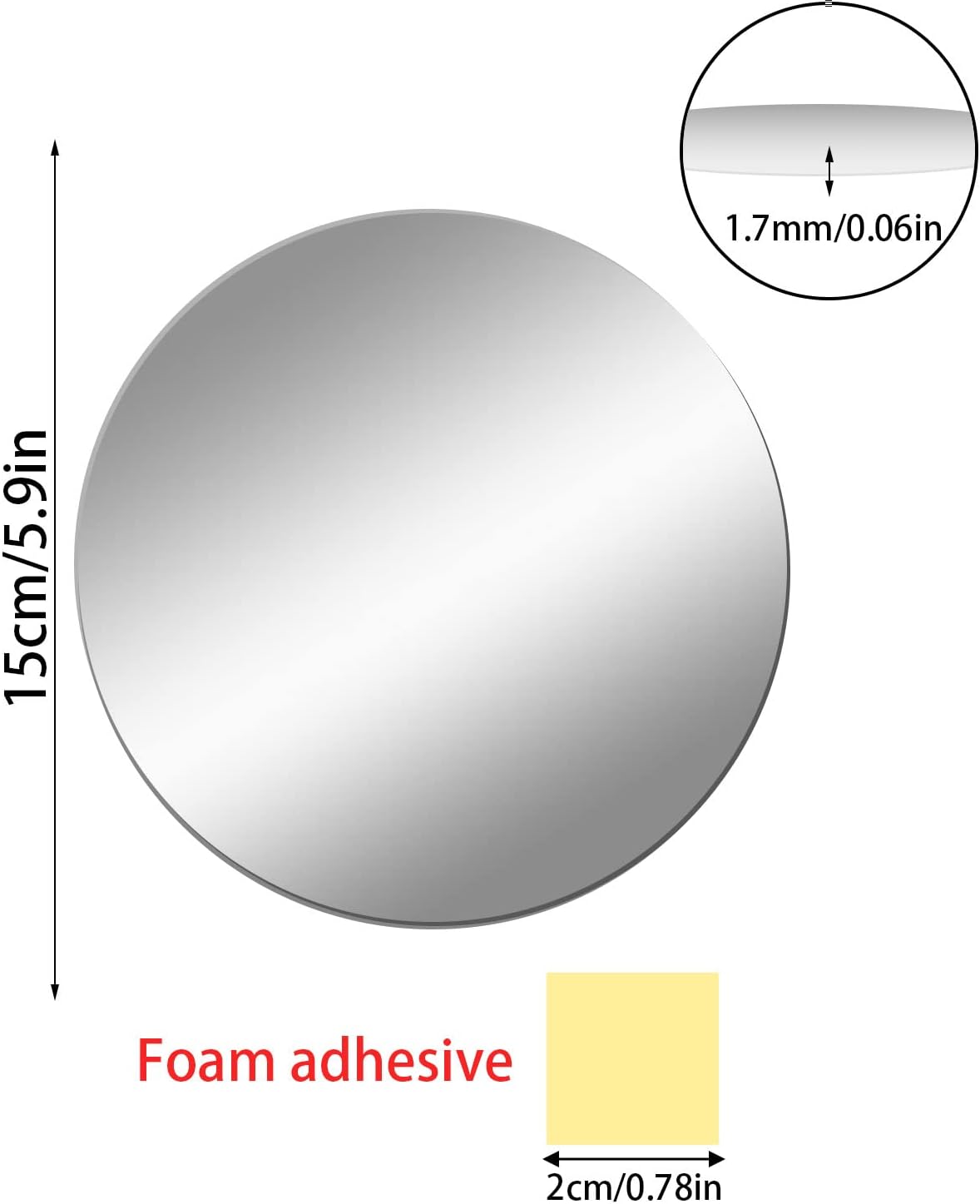 DARENYI 4Pcs Glass Round Mirror Tile, 6 Inch Self Adhesive Sticker, Small Circle Sheet for DIY Crafts, Plates Trays for Wedding Table Centerpieces Walls Decor