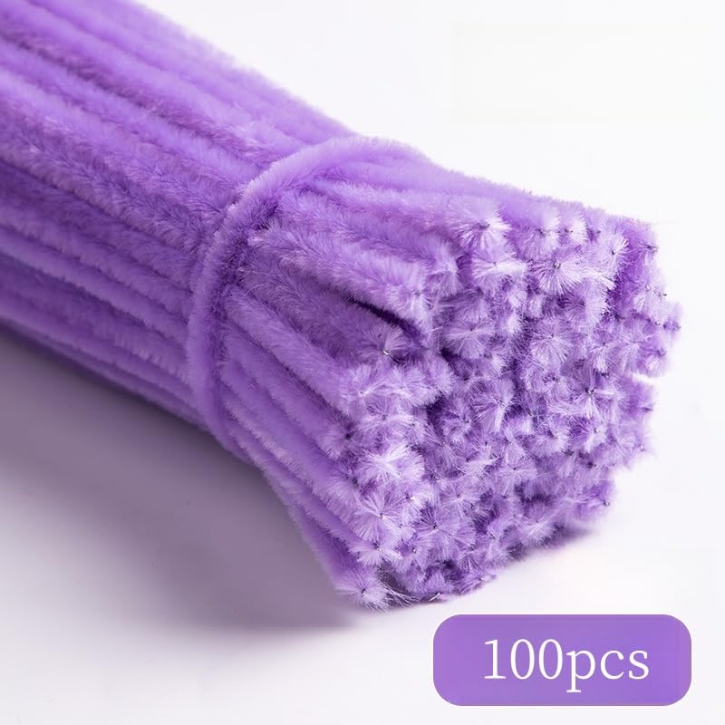 100 Pieces Pipe Cleaners Chenille Stem, Pastel Candy Color Pipe Cleaners Set for Pipe Cleaners DIY Arts Crafts Decorations, Chenille Stems Pipe Cleaners (Light Purple)