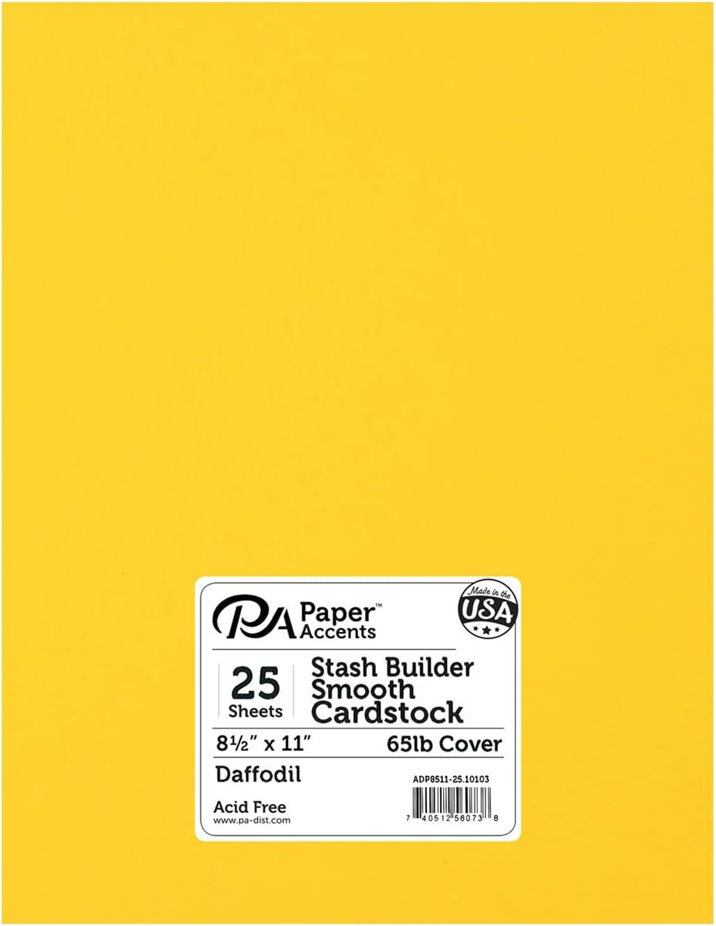 Accent Design Paper Accents Stash Builder Cardstock 8.5" x 11" Daffodil, 65lb colored cardstock paper for card making, scrapbooking, printing, quilling and crafts, 25 piece pack