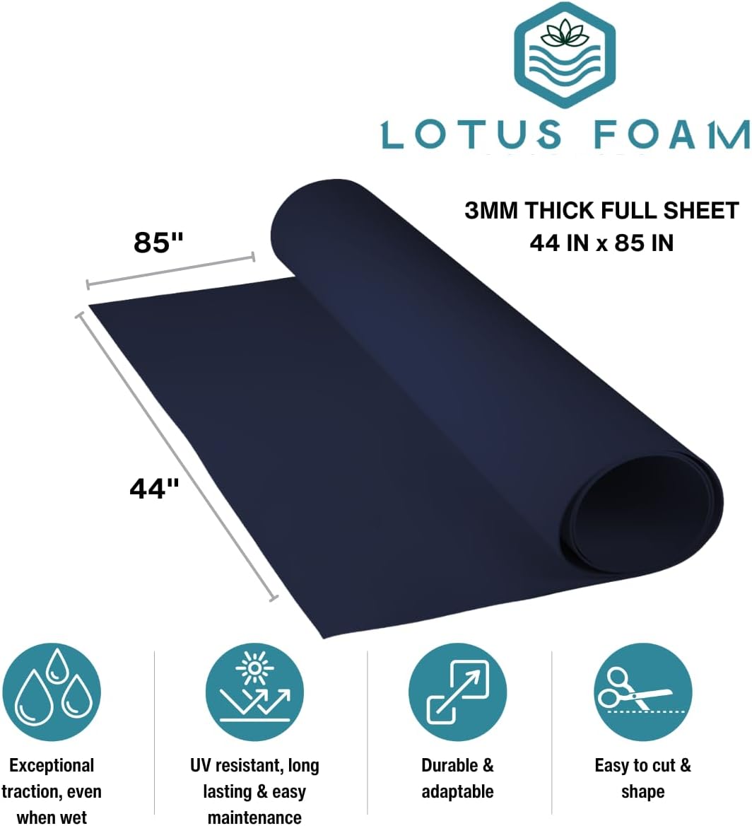 LotusFoam Large 3mm EVA Foam Sheet - 44"x 85" High Density Foam 130 kg/m3 for Cosplay, Costumes, Crafts, Flooring, Outdoor Use - 35 Colors (Navy) - Navy