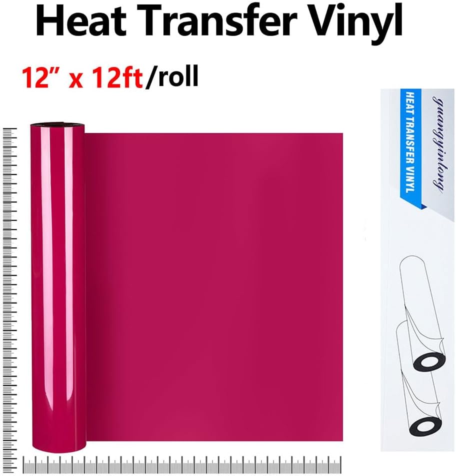 guangyintong Heat Transfer Vinyl Rose Red HTV Rolls, 12" x 12ft Rose Red Iron on Vinyl for T-Shirts, Matte Surface HTV Vinyl for All Cutter Machine Easy to Cut & Weed for Heat Vinyl DIY Design
