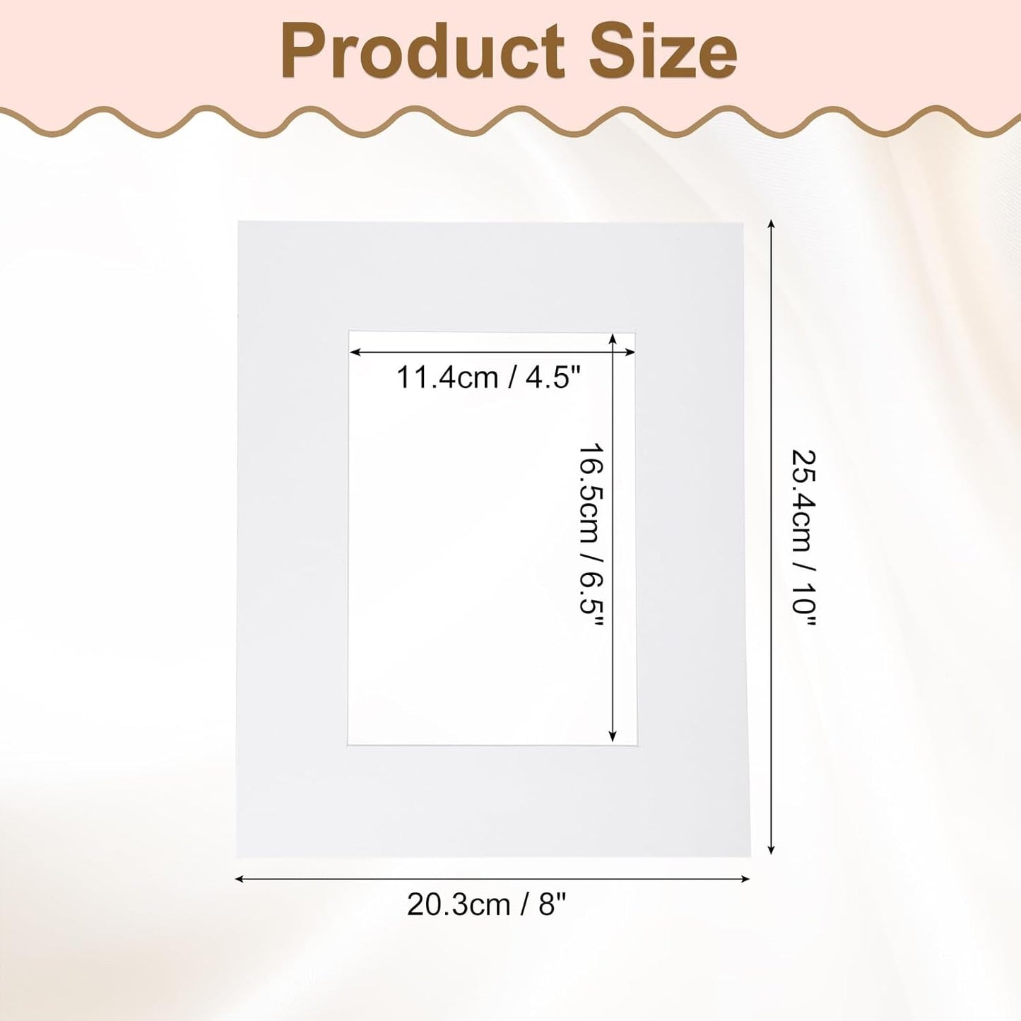 Picture Mats, 8 x 10 for 5 x 7 Pictures Acid Free White Core Bevel Cut Frame Mattes for Display Art Measuring, White