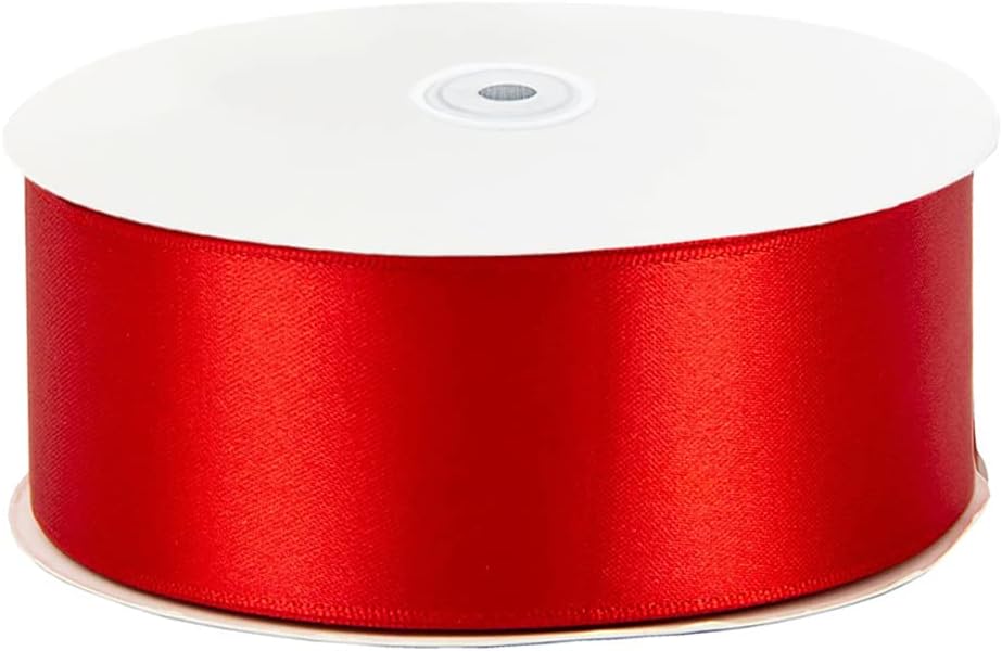 LIUYAXI Hot Red Double Faced Satin Ribbon, 2" X Continuous 25 Yards, Ribbons Perfect for Gift Wrapping Wedding Bouquet Decor DIY Craft Bow Making & Other Projects