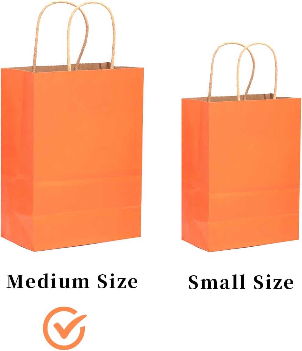 qiqee 60 pcs Kraft Bags with Handles 7.6"x4.75"x10.5" Medium Gift Paper Bag 16 Different Solid Color Bags