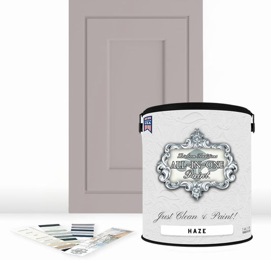 ALL-IN-ONE Paint, Durable cabinet and furniture paint. Built in primer and top coat, no sanding needed. Includes our 30 featured color card - Haze, Gallon