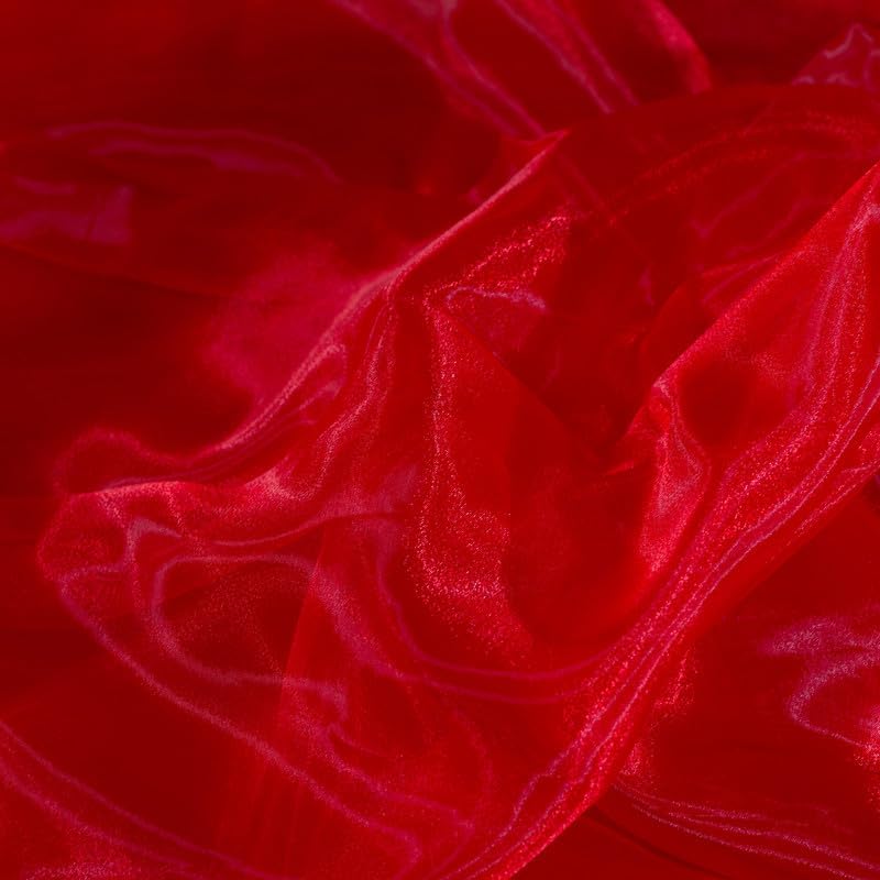 Fynite Red Organza Fabric by The Yard | 5 Yard Long | 44" Wide | Bridal Soft Sheer Organza Tulle for DIY Wedding Dress Fashion Craft Decorations