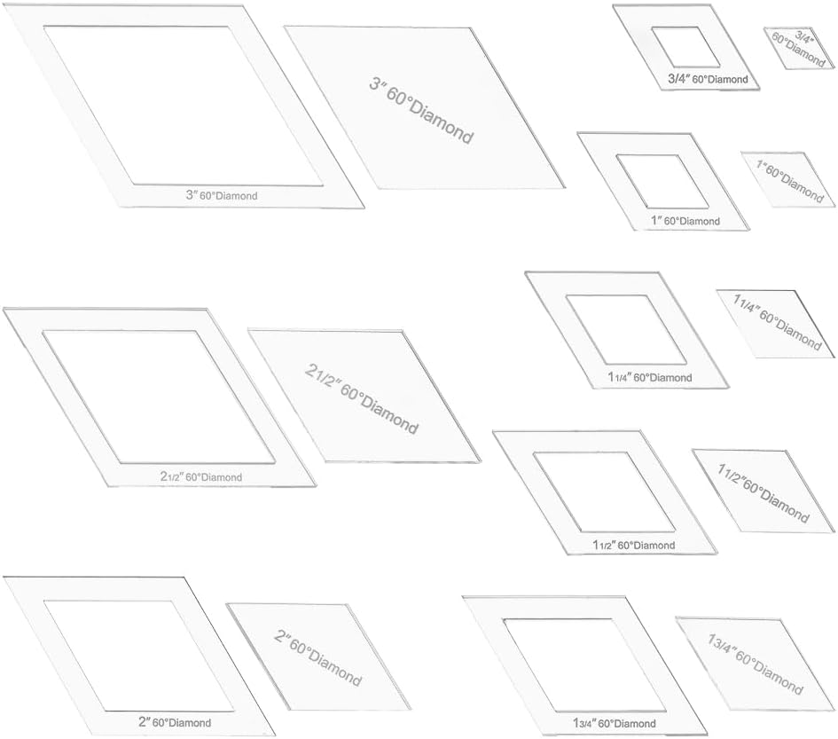 BENECREAT 16 Sizes Diamond Quilting Template, Acrylic Intricate Sewing Machine Ruler, Transparent Pressure Plate Router Template for DIY Hand Patchwork Cutting Craft, 6mm Thick