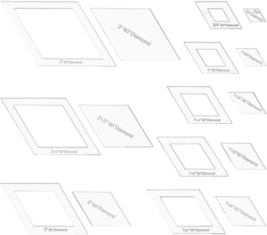 BENECREAT 16 Sizes Diamond Quilting Template, Acrylic Intricate Sewing Machine Ruler, Transparent Pressure Plate Router Template for DIY Hand Patchwork Cutting Craft, 6mm Thick