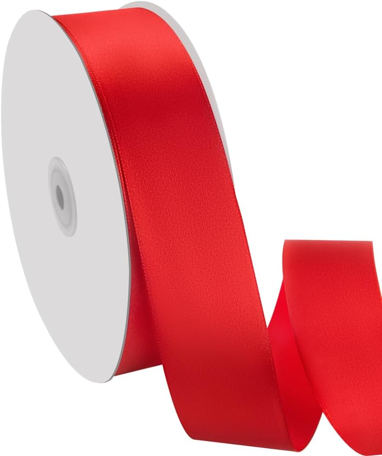 1-1/2" x 100 Yards Satin Ribbon - Wide Silk Red Ribbon with Spool - Ideal for Gift Wrapping, Floral Bouquets, Crafts, Wedding Party Decorations, Christmas and Sewing Projects