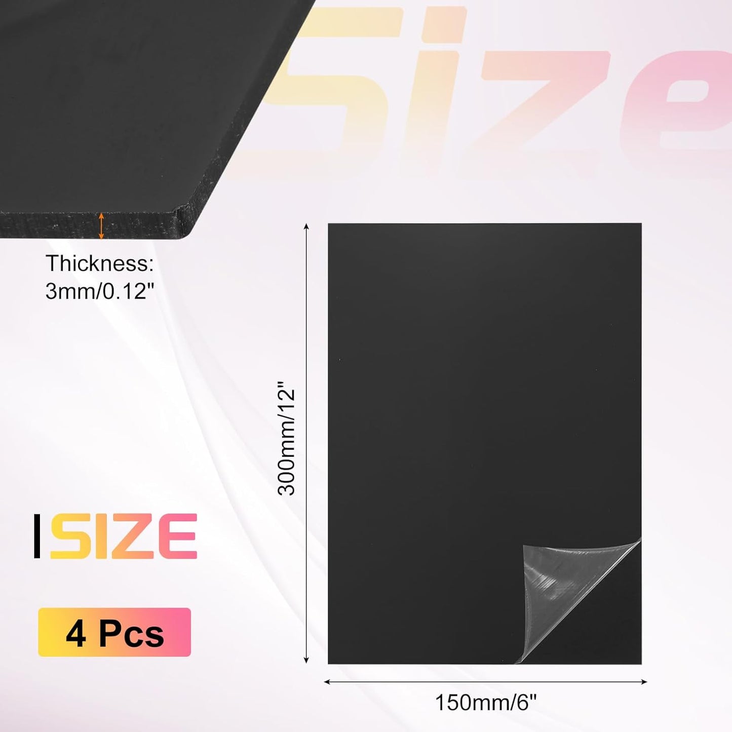 uxcell 4Pcs Acrylic Sheets 12x6 Inch Acrylic Panel 1/8 Inch-3mm Plastic Board for Picture Frames Sign Holders DIY Display Projects Craft, Black
