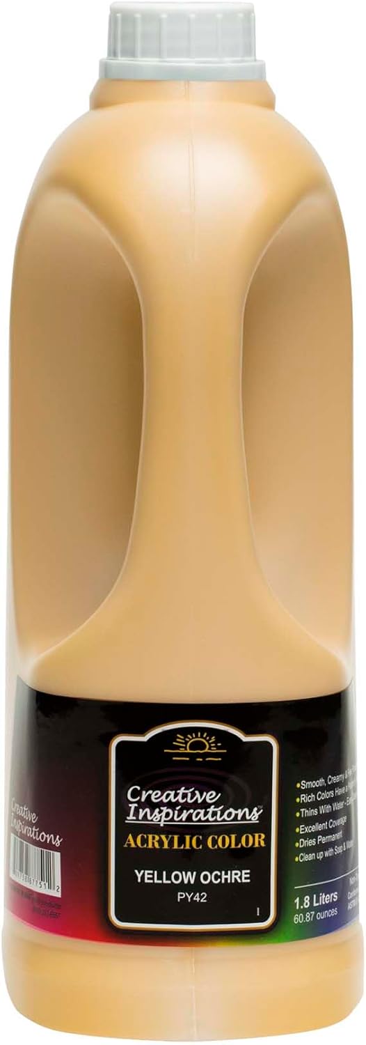 Creative Inspirations Acrylic Paint - Yellow Ochre - 1.8 Liter - Smooth & Creamy Consistency, Vibrant Pigmentation, Great Coverage for Artists - Clean Up with Soap & Water