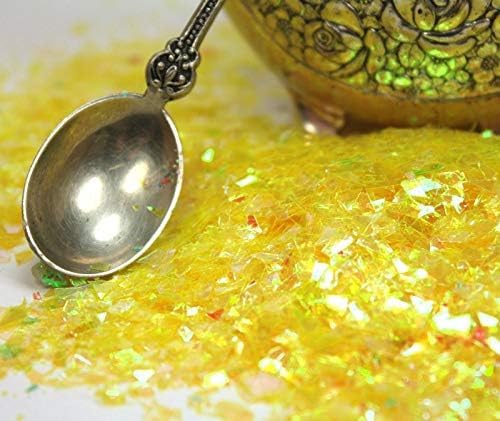 Bright Yellow Iridescent Ice Glitter Flakes for Nail Art - Lightweight Holographic Polyester - 311-4355 - 1/2 oz (14 Grams)