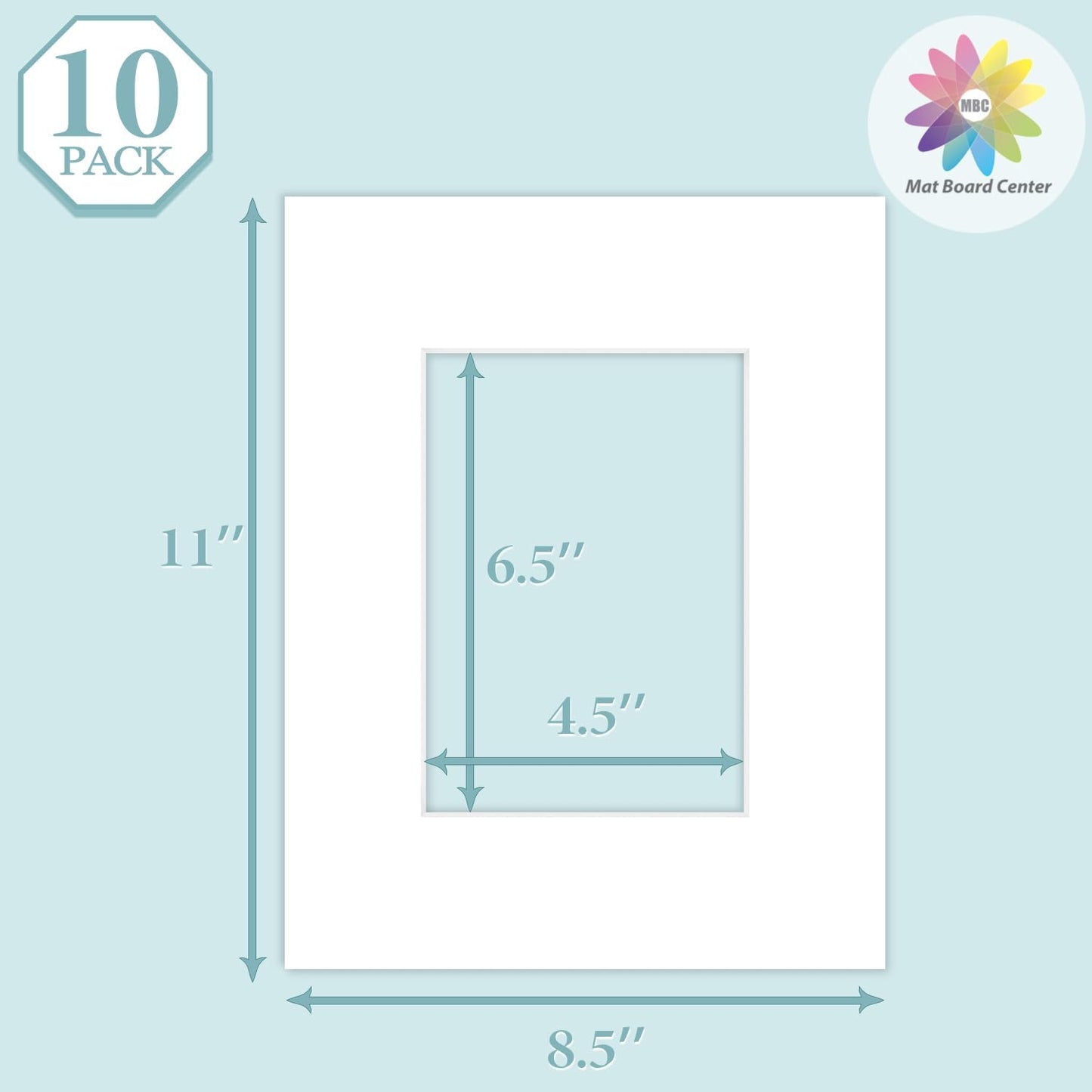 MBC Mat Board Center, 10 Pack 8.5X11 for 5X7 White Picture Mats Frame Mattes, Bevel Cut, Acid Free, 4-Ply Thickness