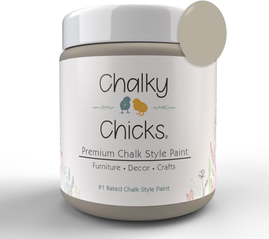 Chalky Chicks All-in-One Chalk Paint for Furniture or Cabinet - 16 Fl Oz - Matte Finish Wolf Gray (Gray/Beige) for Metal, Wood Furniture Paint - No Sanding All-in-One for Home Decor & Crafts, USA Made