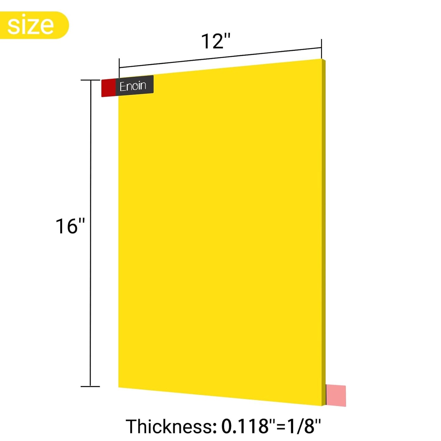 Enoin 1 pack 12x16 Inches Yellow Non Transparent Acrylic/Plexiglass Sheet 0.118'' 1/8 Thick, Plastic Sheet Colored Board Panel for Glass, DIY, Painting, Art Craft