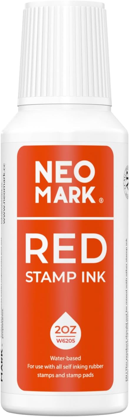 Premium Stamp Ink, Quick-Drying & AP-Certified Non-Toxic Refill Ink for Self-Inking Stamps, Date Stamps and Stamp Pads (Red, 2oz)