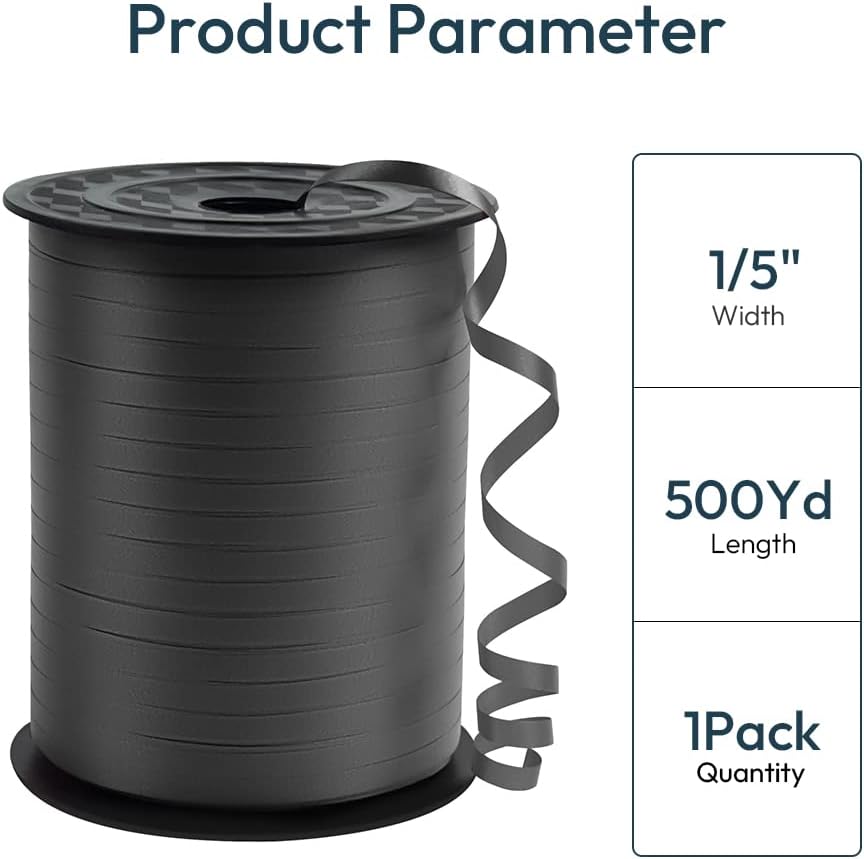 KMER LIFE Premium Black Curling Ribbon, 1/5" Wide x 500 Yards Christmas Curling Ribbons for Gift Wrapping, Party Decoration, Balloon String, Ribbons for Florist Flower (1 Roll)