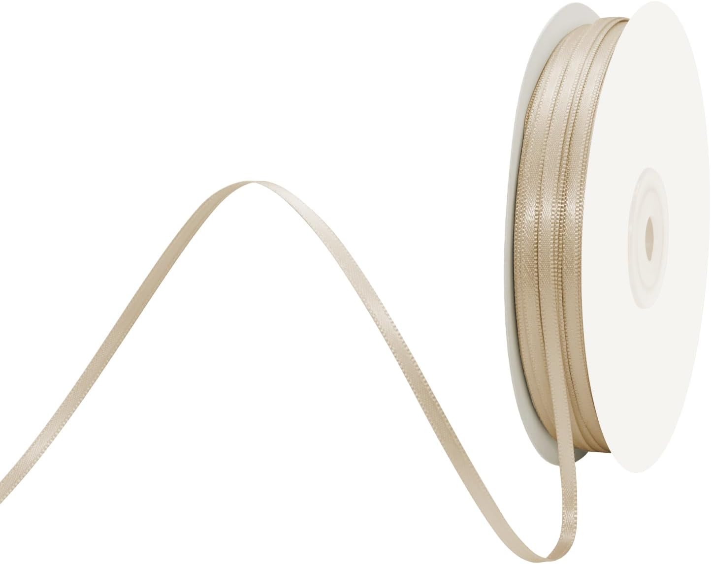 1/8" X 100 Yards Tan Satin Thin Ribbon Solid Color Double Faced Ribbons Perfect for Crafts Wedding Decor Bow Making Arts Sewing and More