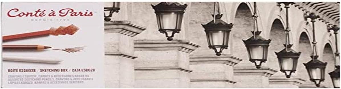 Conté à Paris 50126 Sketching Box Set 12 Pastels of Assorted Colours + 3 Pencils of Assorted Colours + Accessories