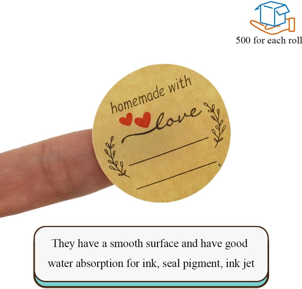 HAHIYO 1.5Inch 500P Round Natural Brown Kraft Stickers - Blank Kraft Labels Stickers Roll with Line to Write On, Homemade with Love Dot Stickers for Jar Canning Labels Price Tags Store Organizing