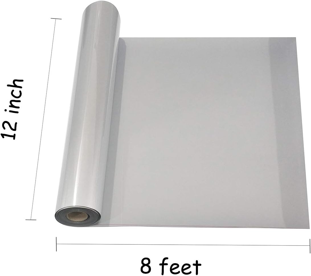 guangyintong Reflective Light Grey Heat Transfer Vinyl HTV Rolls, 12" x 8ft Reflective Iron on Vinyl for T-Shirts, Light Grey HTV Vinyl for All Cutter Machine Easy to Cut & Weed for HTV DIY Design