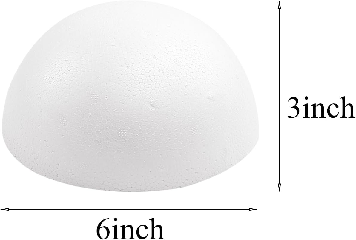 Crafjie 2PCS 6 Inchs White Foam Balls Half Round Polystyrene Half Foam Balls Craft Supplies Hemispherical Christmas Craft Ballfor DIY Home Craft Project and Art Decoration